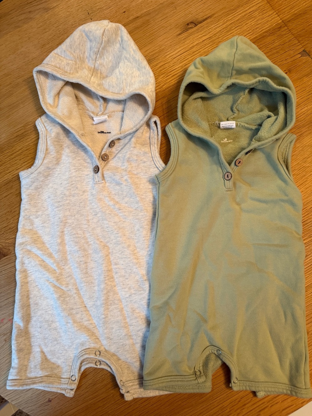 Little One Shop Toddler Hooded Romper - Light Gray & Sage Green